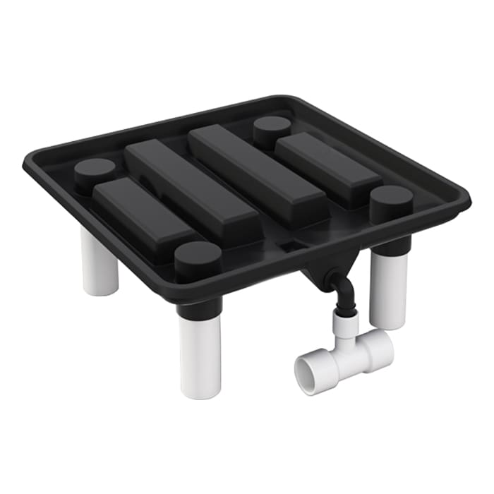 Black and white plastic drainage platform.