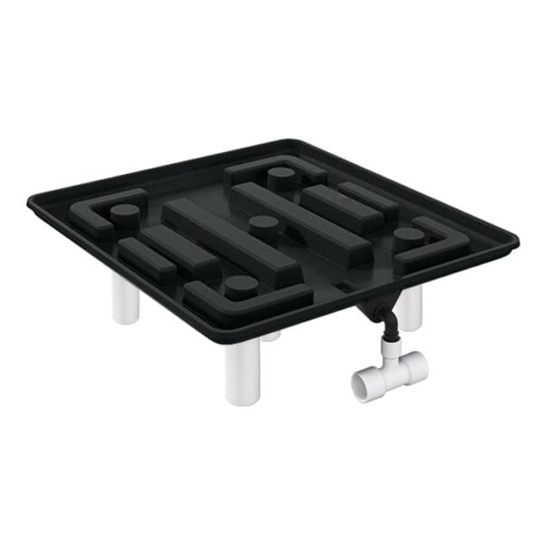 Black drainage tray with white support legs.