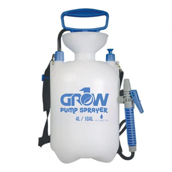 Pump sprayer with blue handle and nozzle.