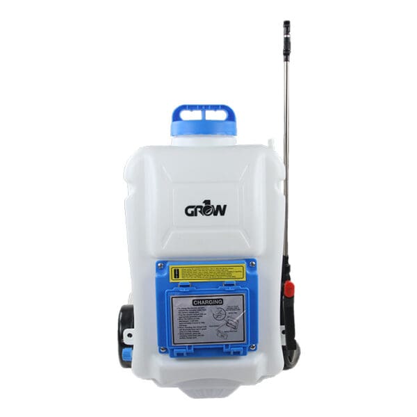 Backpack sprayer with charging port and nozzle.