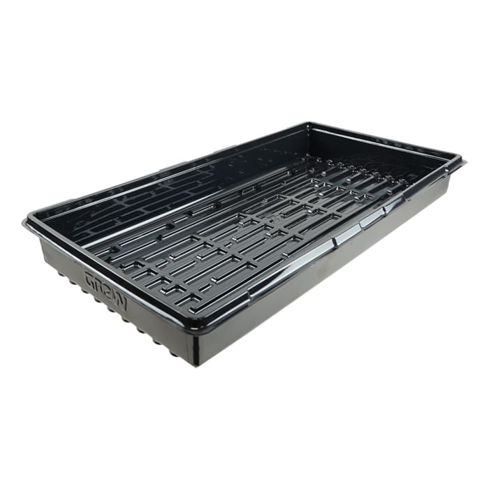 Black planting tray for gardening use.