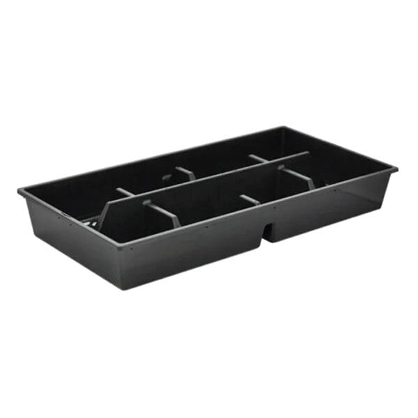 Plastic storage container with dividers.