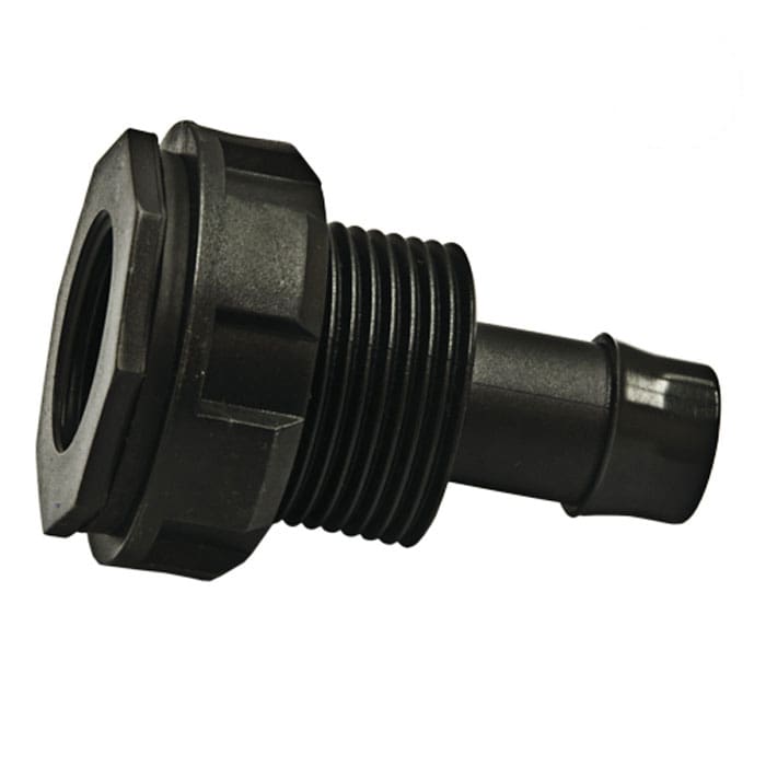 Black plastic connector with threaded end.