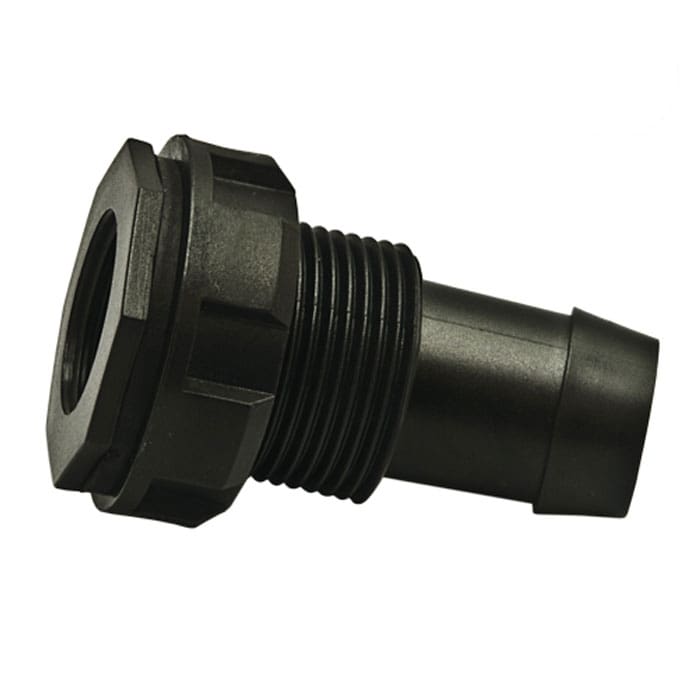 Black threaded pipe fitting for connections.