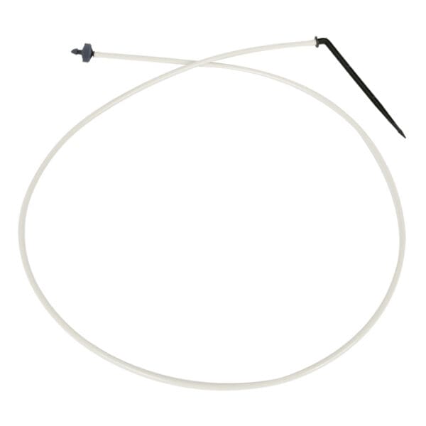 White cable with black pointed end.