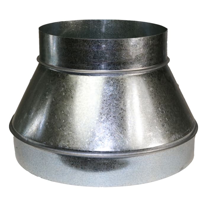 Metal ducting component with a conical shape.