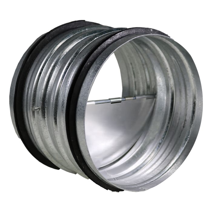 Metal duct connector with rubber sealing.