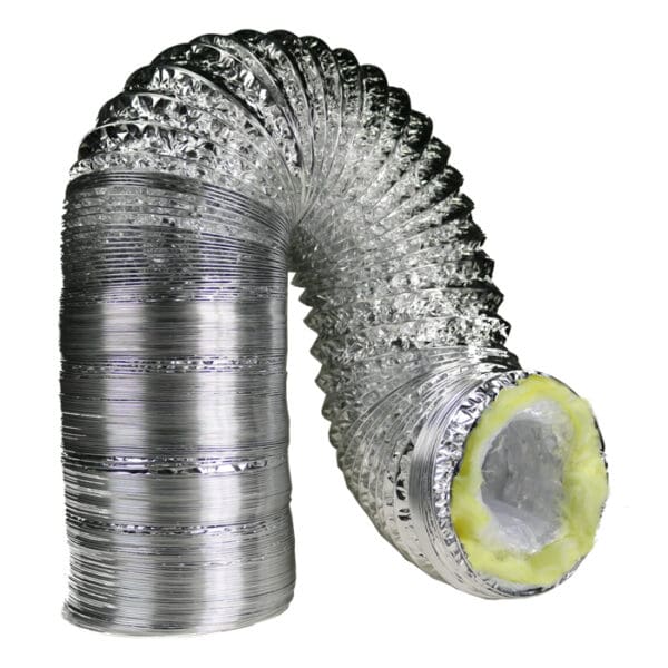 Flexible metal air duct with insulation.