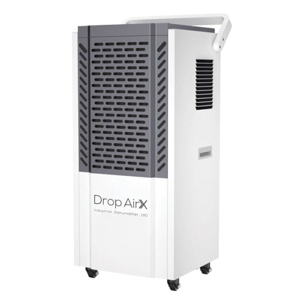 Industrial dehumidifier with handles and wheels.