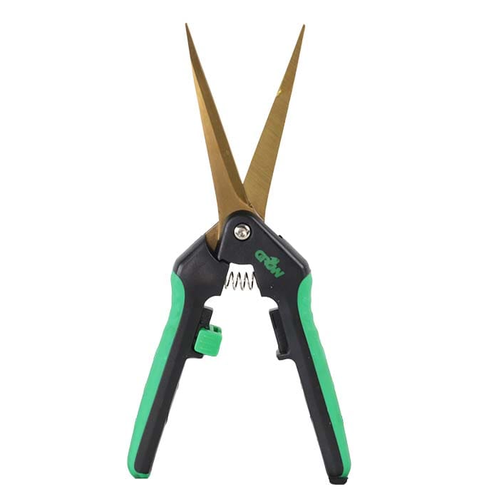 Garden shears with green and black handle.