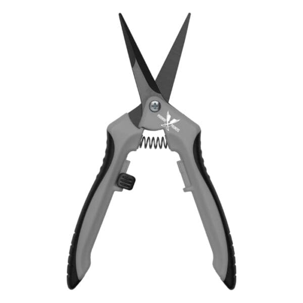 Garden scissors with ergonomic handle design.