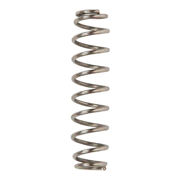 Metal coil spring on a white background.