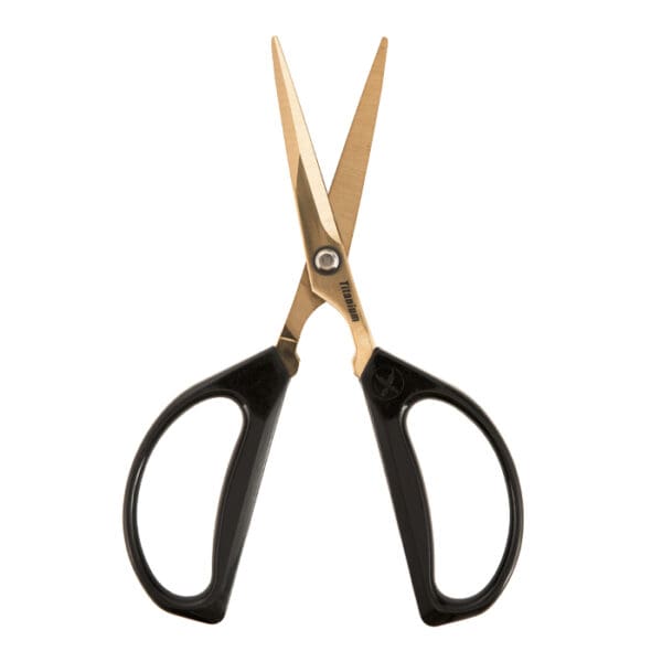 Black-handled scissors with titanium blades.