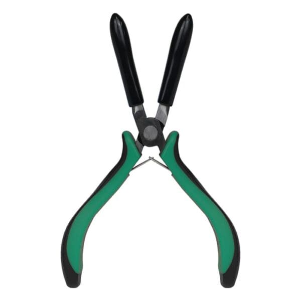 Green-handled pliers with black grips.