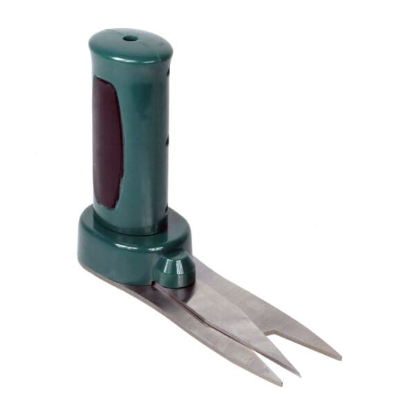 Garden hand tool with two sharp prongs.