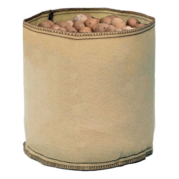 Bag filled with round, brown objects.