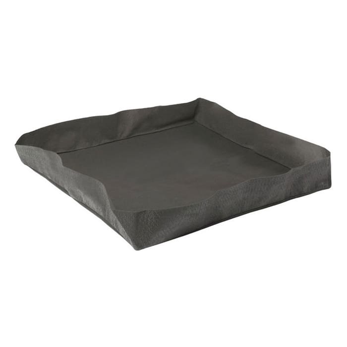 Square gray tray with wavy edges.