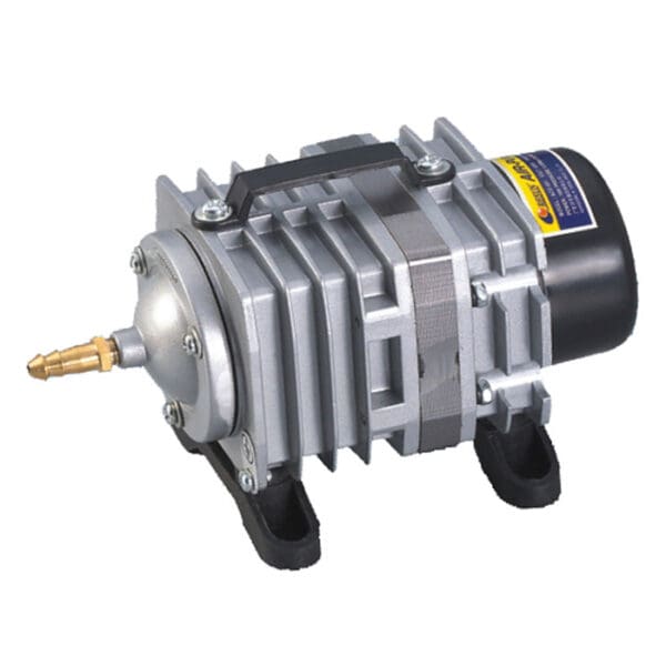 Silver air compressor with black motor.