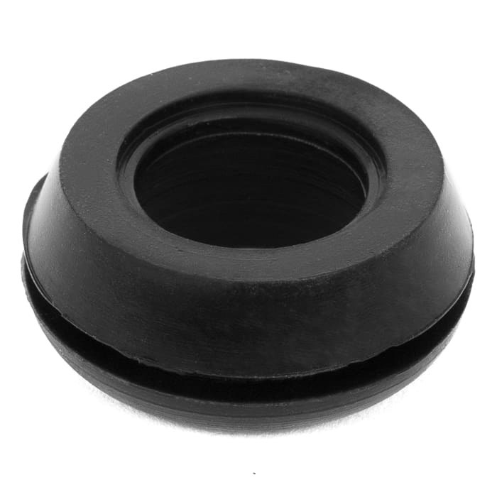 Black rubber part with a circular opening.