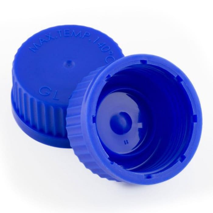 Blue plastic bottle cap, top and bottom.