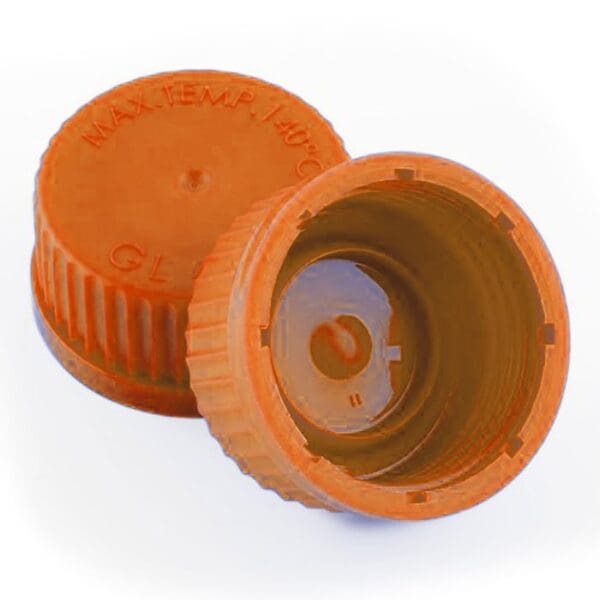 Orange bottle caps, one open, one closed.