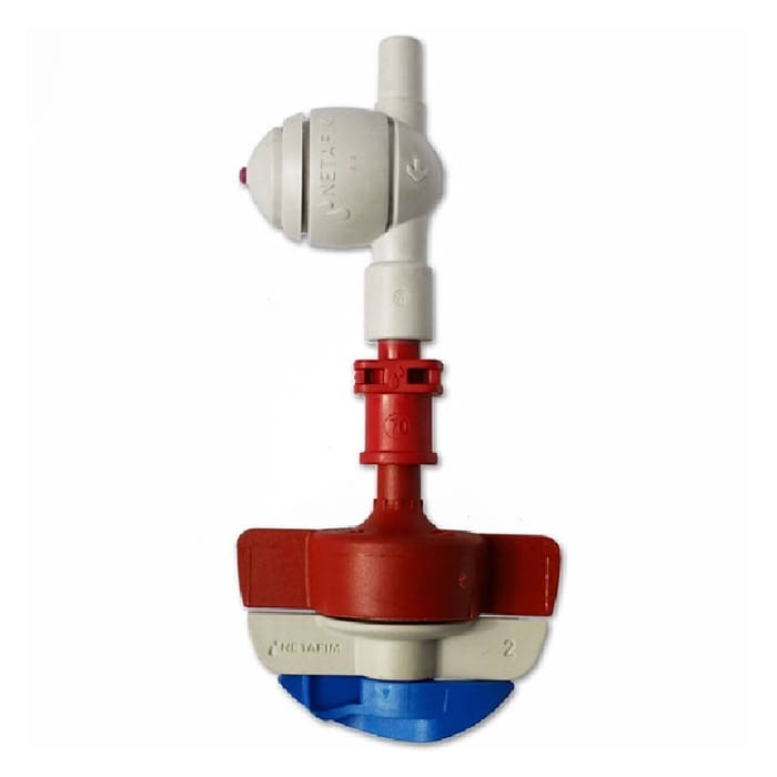 Irrigation valve with colorful components and fittings.