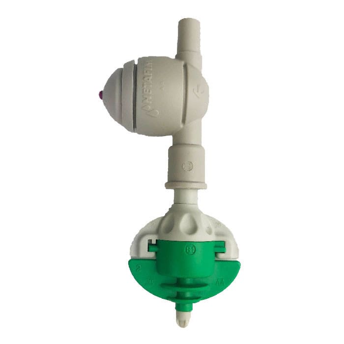 Green and white water valve component.