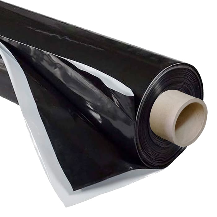 Black plastic roll with white backing.