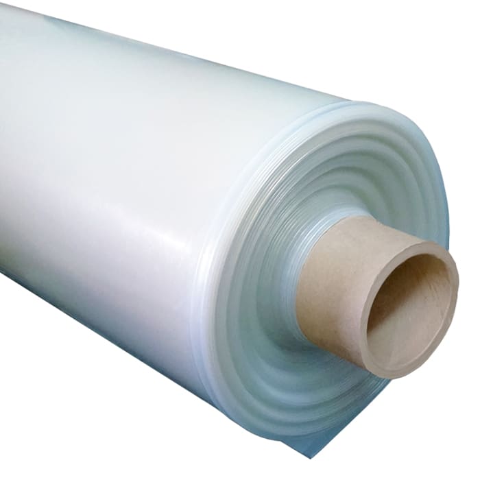 Roll of clear plastic film on cardboard tube.