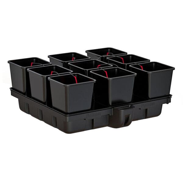 Plastic container set with multiple black pots.