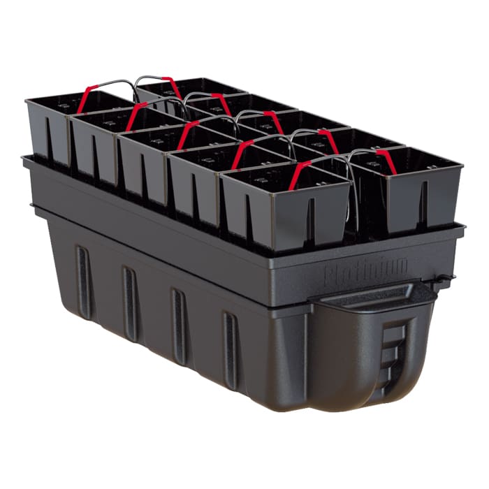 Black storage container with plant pots.