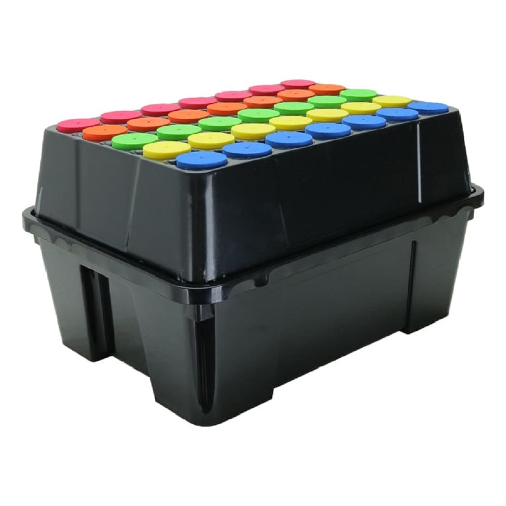 Colorful stacking toy box with lid.