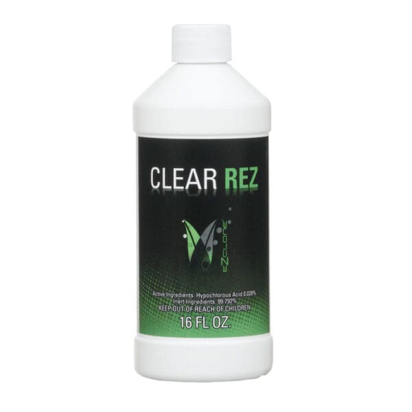 Clear Rez cleaning solution in a bottle.