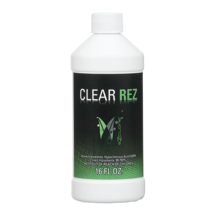 Clear Rez cleaning solution in a bottle.