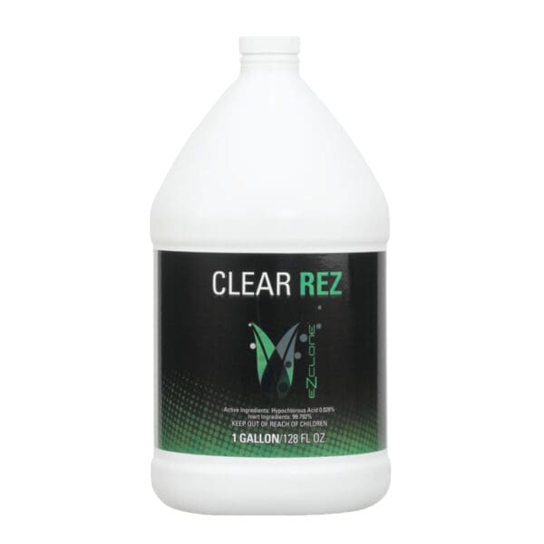 Gallon container of Clear Rez solution.