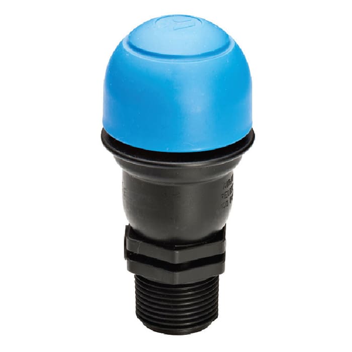 Blue and black irrigation valve component.