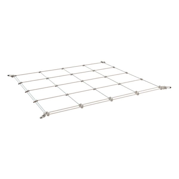 Metal grid structure for organization and storage.