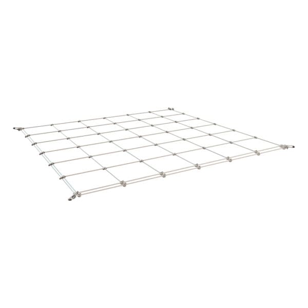 Wire grid storage rack on a white background.