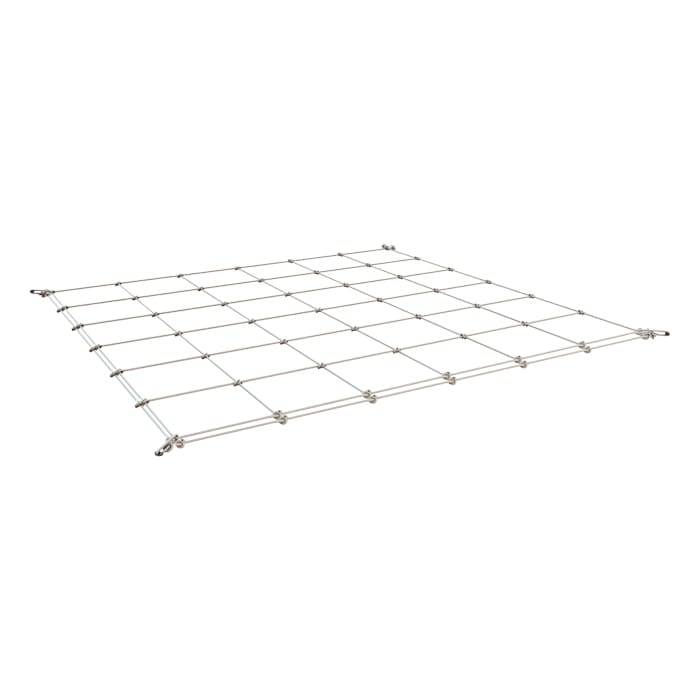 Metal grid or rack for storage use.