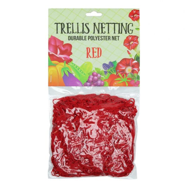 Red trellis netting in packaging.