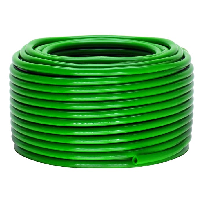 Green coiled plastic tubing on a spool.