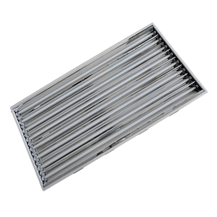 Chrome vent cover with slotted design.