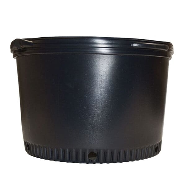 Black plastic container with ridged bottom.