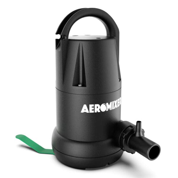 Black aeromixer pump with green handle.