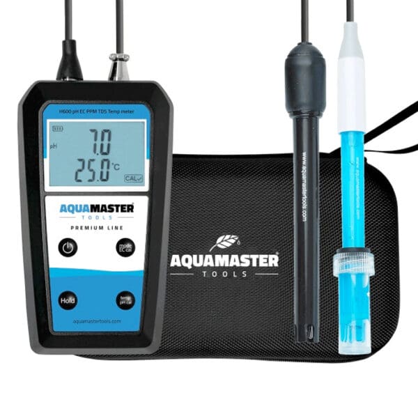 PH and temperature meter with probes displayed.