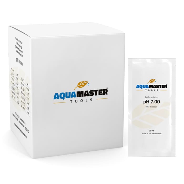 AquaMaster pH buffer solution packaging and pouch.