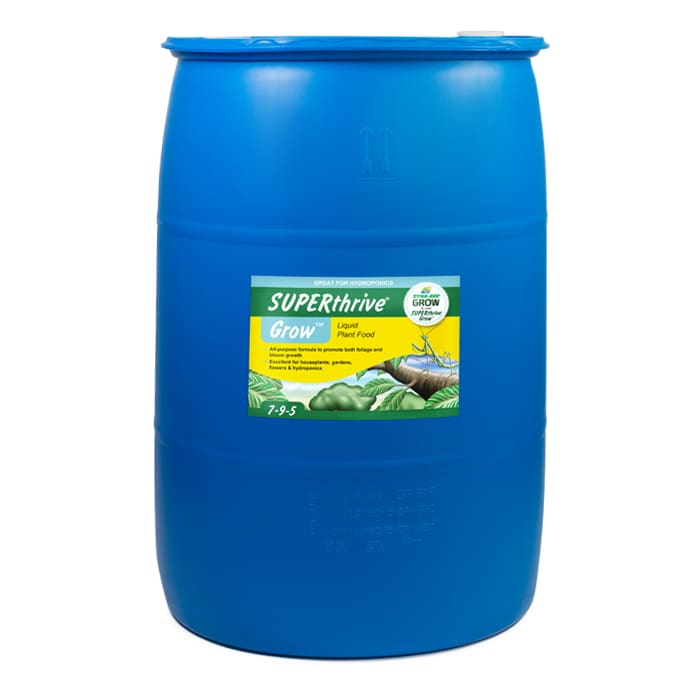 Blue barrel of liquid plant food.