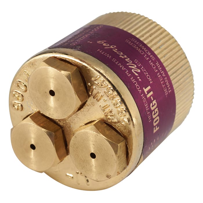 Brass nozzle with three hexagonal tips.