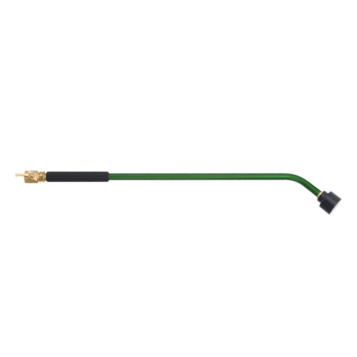 Green gas torch with curved nozzle attachment.