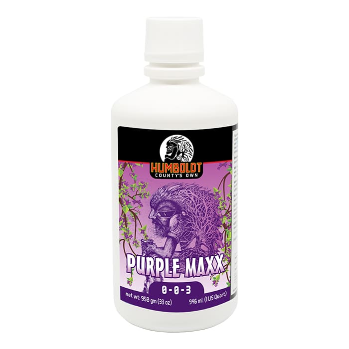 Humboldt Purple Maxx liquid fertilizer bottle.